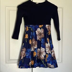 Charming Floral Kids Dress in Navy and Blue